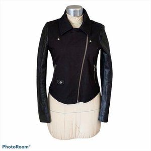 Mackage Moto Biker Jacket Debra Cotton Canvas Leather Black SP